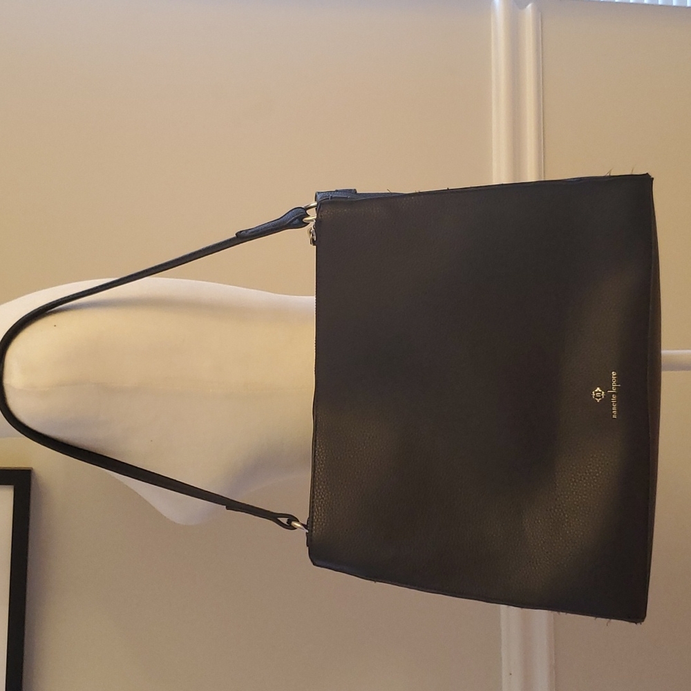 Nanette Lepore Black Leather Shoulder Bag 11x14